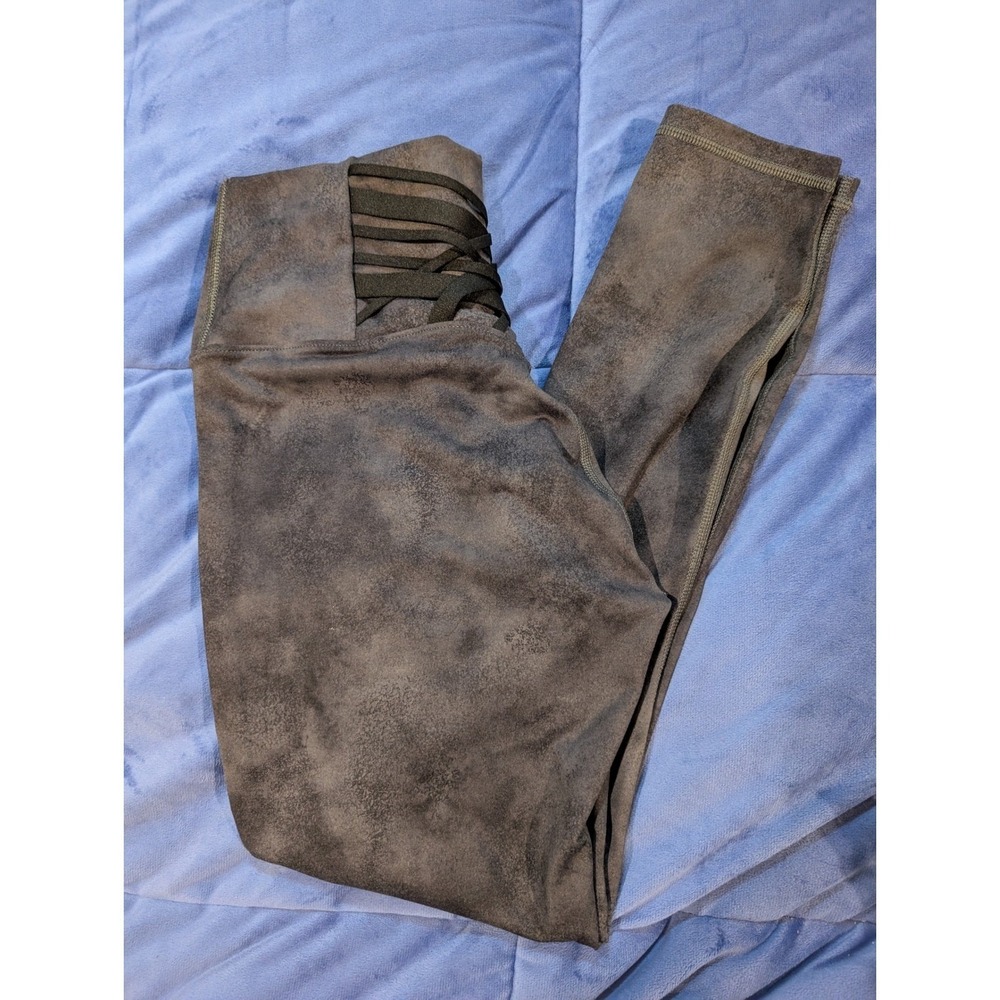 Fabletics PowerHold Leggings Grey Strappy Back Acid Wash High‎ Cropped - Size XS